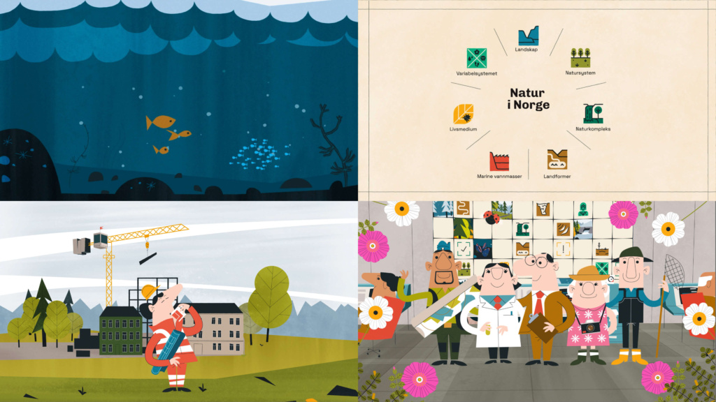 2D-animasjon: Illustrasjoner hentet fra forklaringsfilmer for Artsdatabanken.