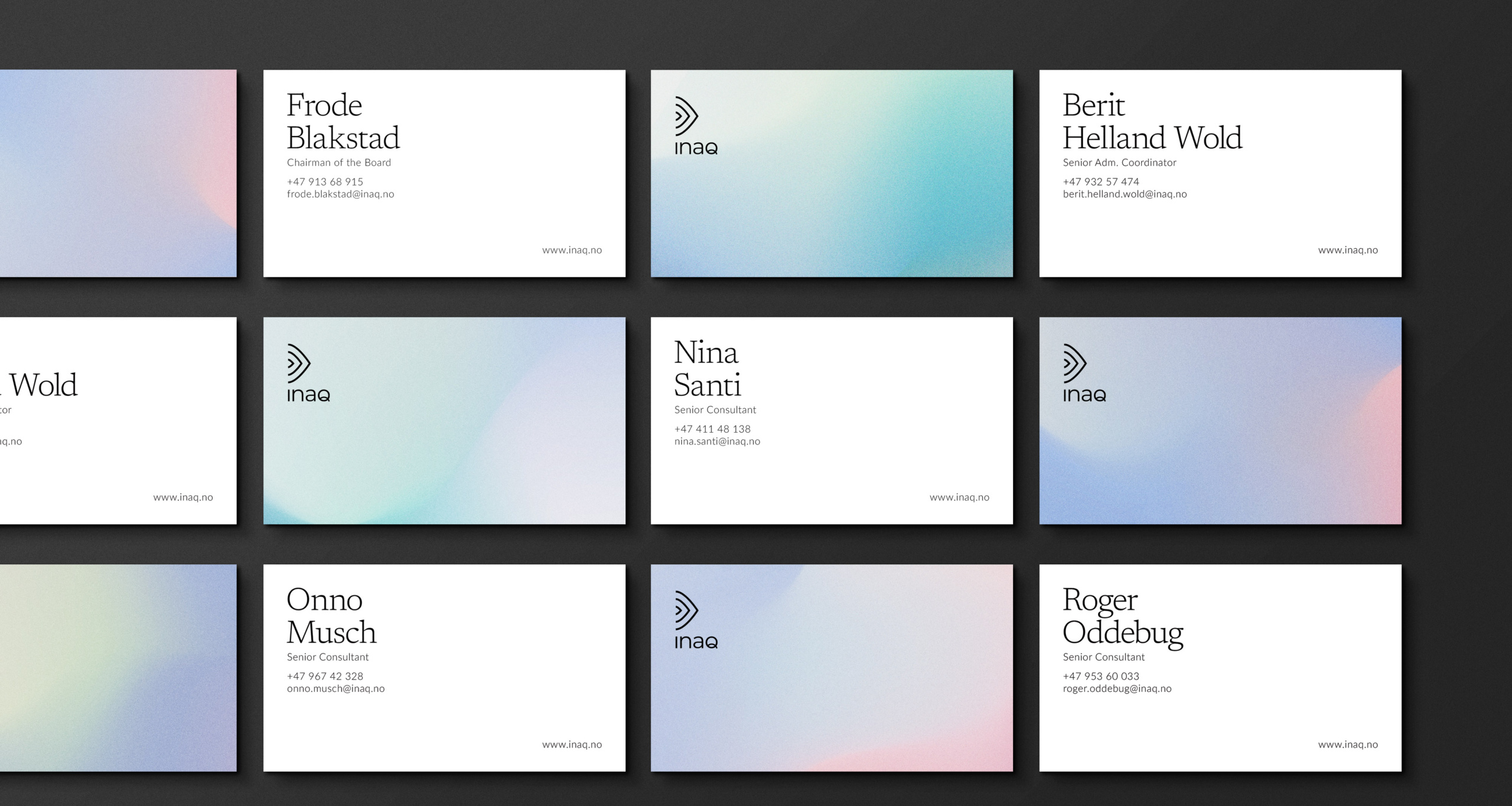 Grafisk design. Slik ser INAQs visittkort ut i ny visuell drakt.